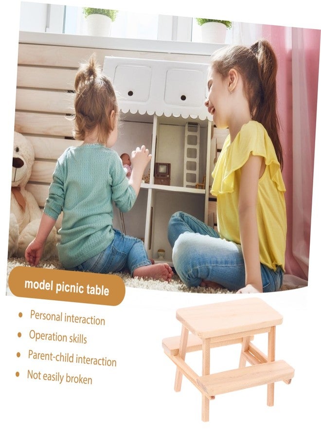 ERINGOGO Miniature Picnic Table Model Dollhouse Furniture Accessory 1 12 Scale Wooden Table and Chairs Doll House Prop for Display and Decoration - Image 2